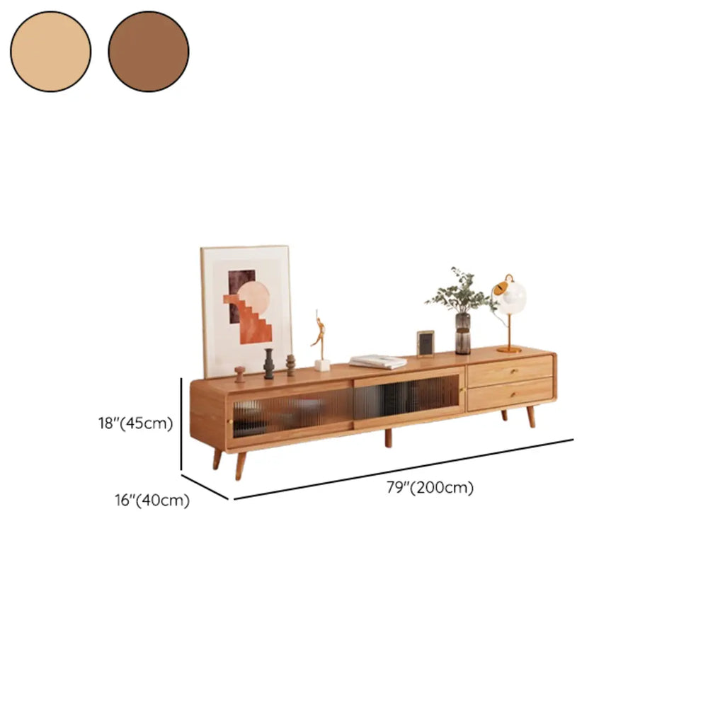 Meuble TV moderne en pin brun à 2 tiroirs avec armoire