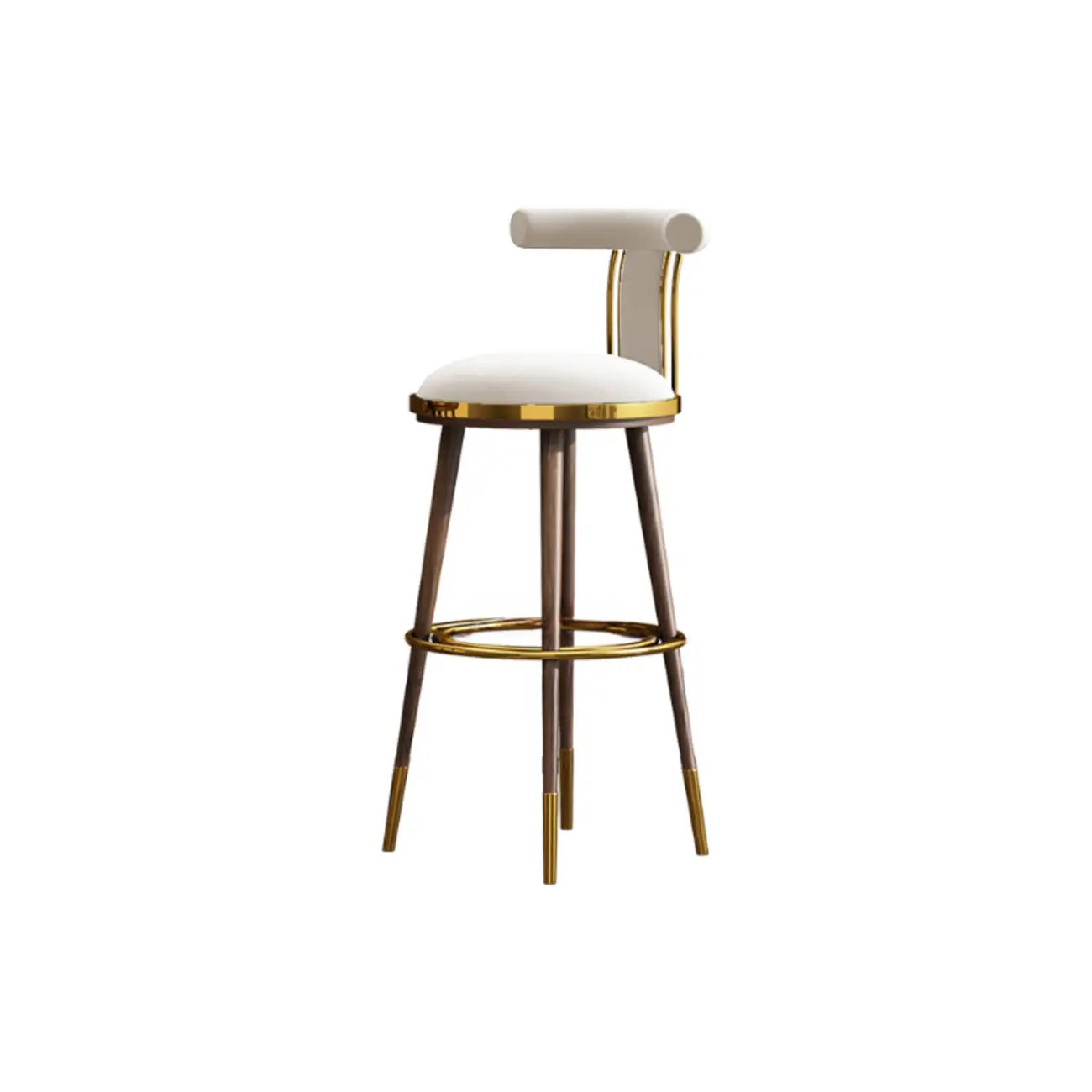 Tabouret de bar Glam Wood recouvert de velours et orné de détails dorés