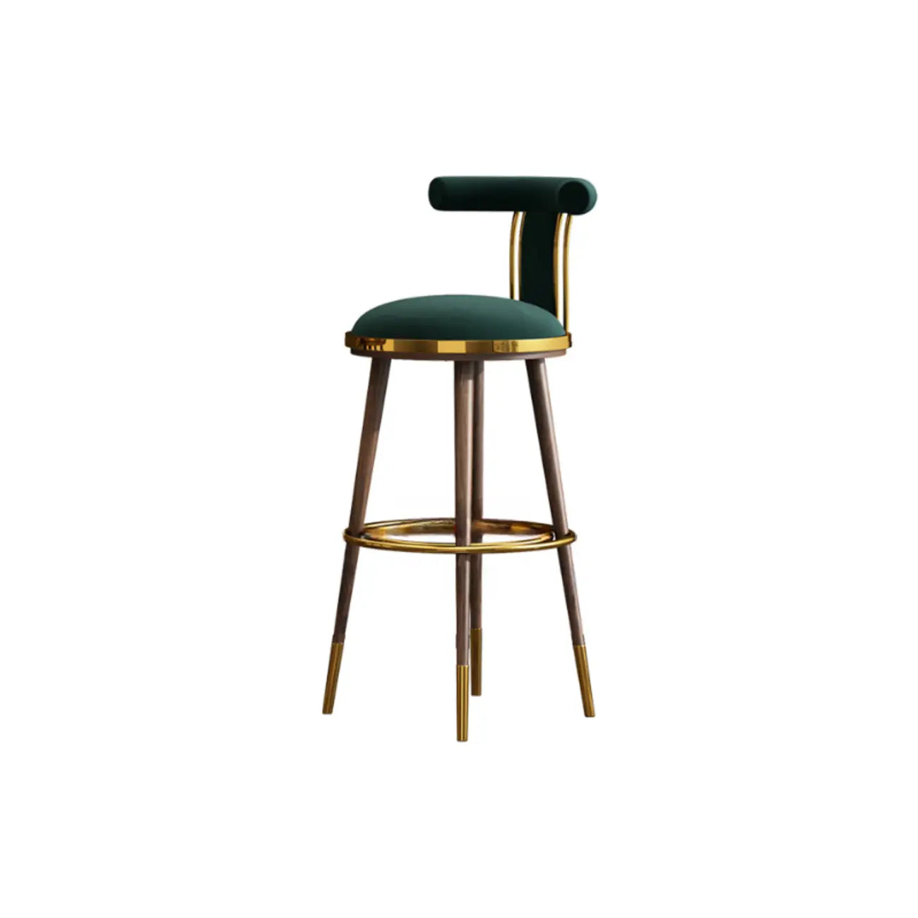 Tabouret de bar Glam Wood recouvert de velours et orné de détails dorés