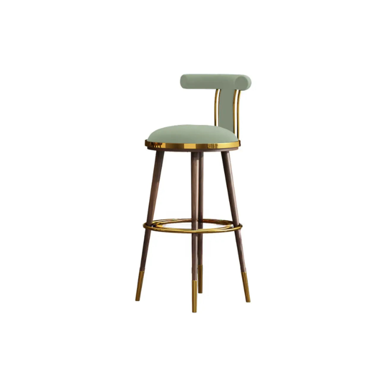 Tabouret de bar Glam Wood recouvert de velours et orné de détails dorés