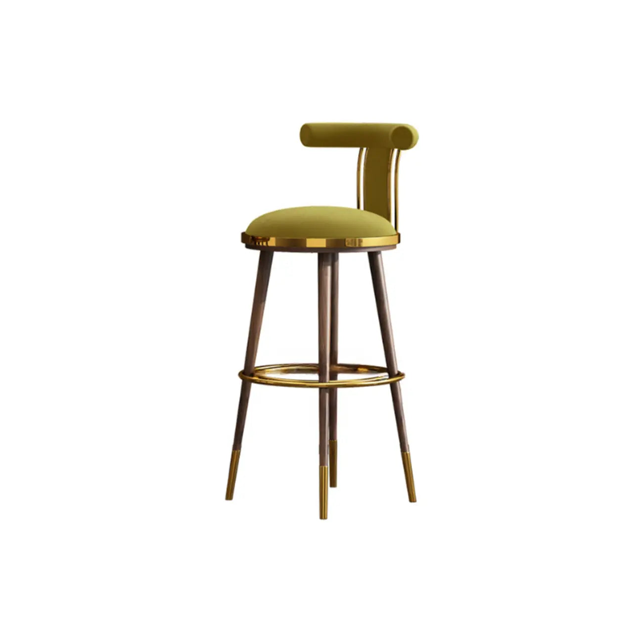 Tabouret de bar Glam Wood recouvert de velours et orné de détails dorés