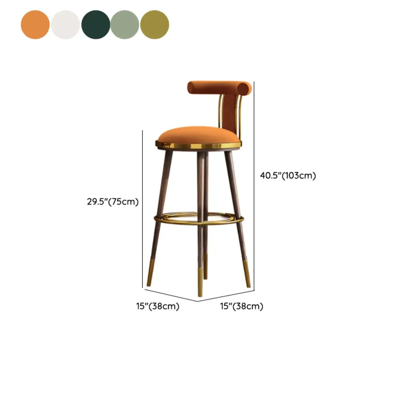 Tabouret de bar Glam Wood recouvert de velours et orné de détails dorés