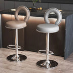 Tabouret de bar pivotant rond et réglable en cuir avec dossier