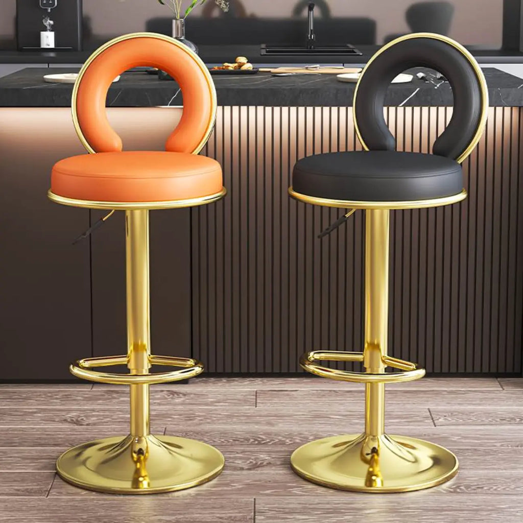 Tabouret de bar pivotant rond et réglable en cuir avec dossier