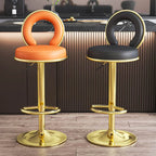 Tabouret de bar pivotant rond et réglable en cuir avec dossier