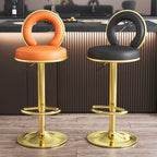 Tabouret de bar pivotant rond et réglable en cuir avec dossier
