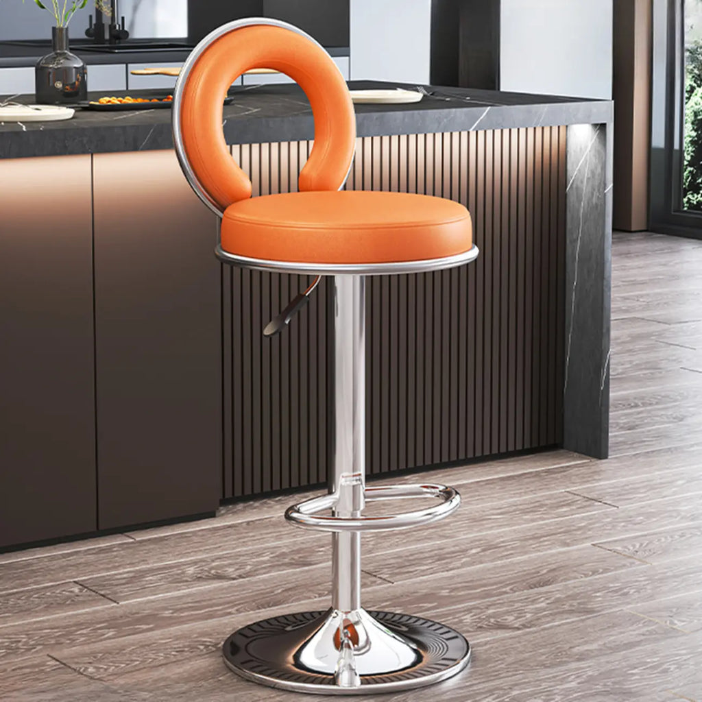 Tabouret de bar pivotant rond et réglable en cuir avec dossier