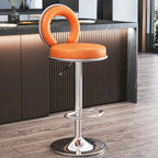 Tabouret de bar pivotant rond et réglable en cuir avec dossier
