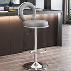 Tabouret de bar pivotant rond et réglable en cuir avec dossier