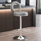 Tabouret de bar pivotant rond et réglable en cuir avec dossier