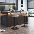 Tabouret de bar pivotant rond et réglable en cuir avec dossier