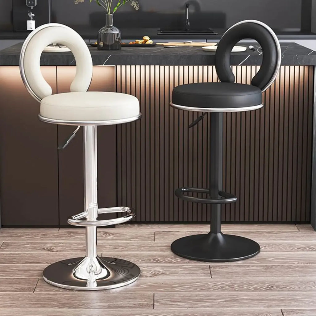 Tabouret de bar pivotant rond et réglable en cuir avec dossier