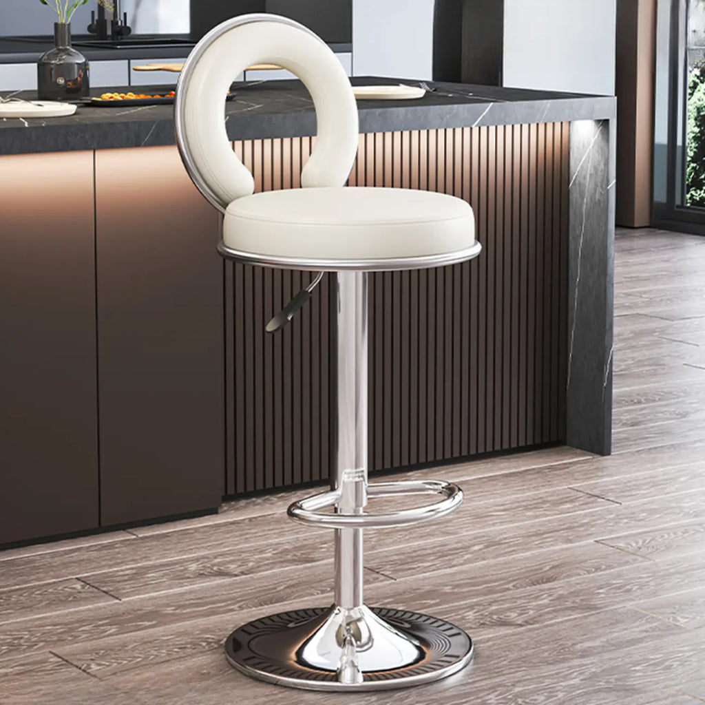 Tabouret de bar pivotant rond et réglable en cuir avec dossier