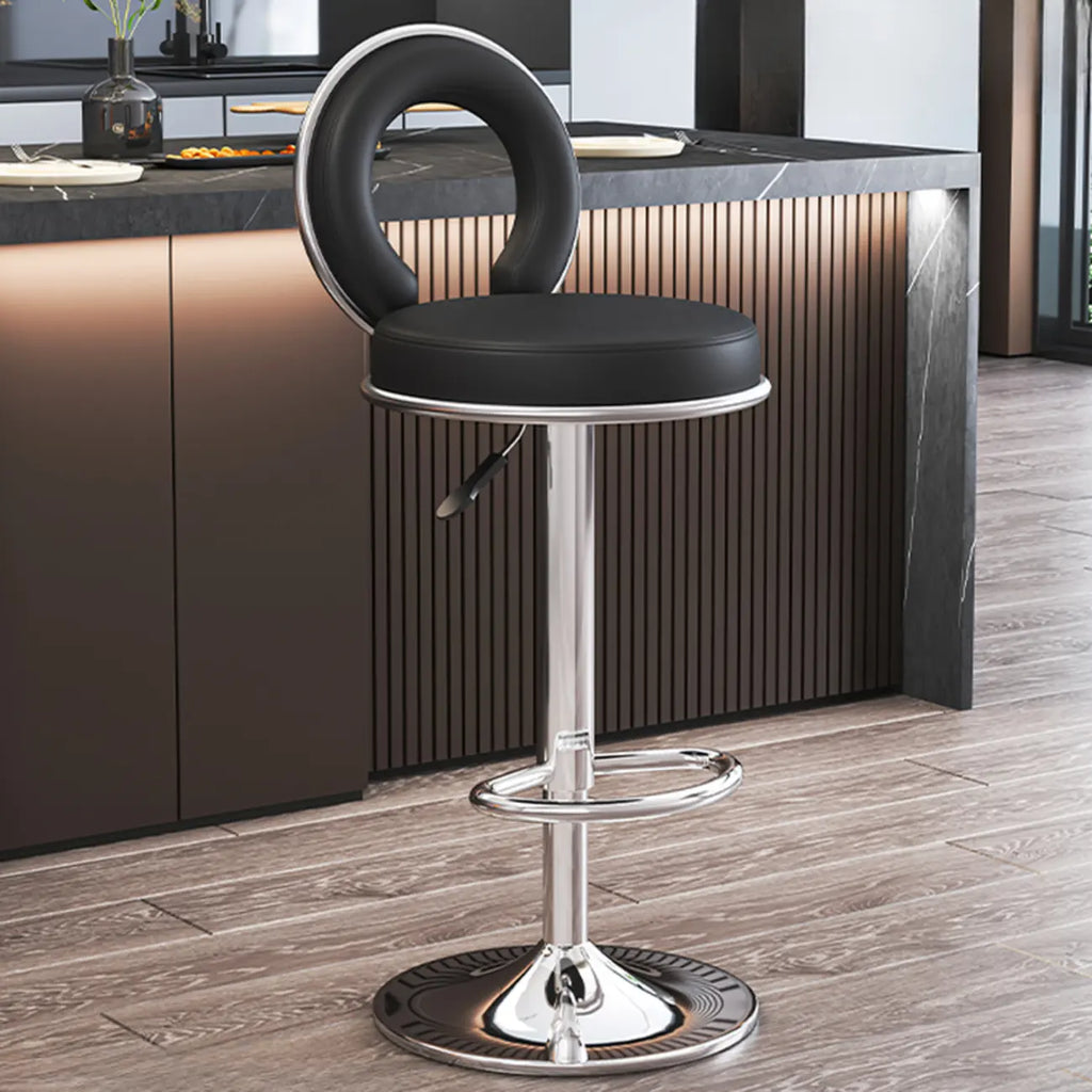 Tabouret de bar pivotant rond et réglable en cuir avec dossier
