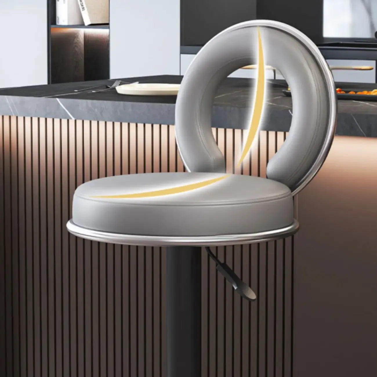 Tabouret de bar pivotant rond et réglable en cuir avec dossier