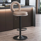 Tabouret de bar pivotant rond et réglable en cuir avec dossier
