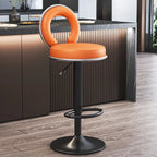 Tabouret de bar pivotant rond et réglable en cuir avec dossier