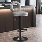 Tabouret de bar pivotant rond et réglable en cuir avec dossier