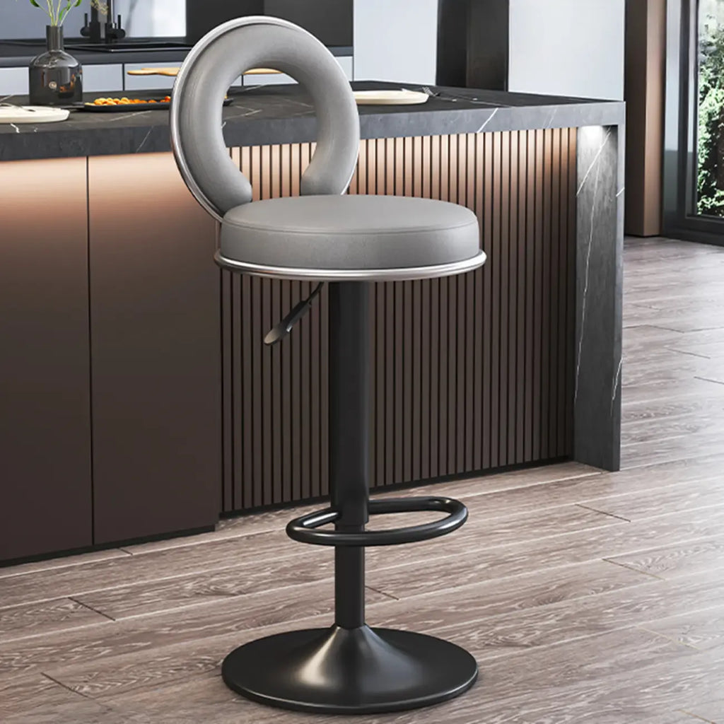 Tabouret de bar pivotant rond et réglable en cuir avec dossier