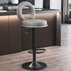 Tabouret de bar pivotant rond et réglable en cuir avec dossier