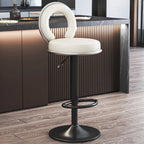 Tabouret de bar pivotant rond et réglable en cuir avec dossier