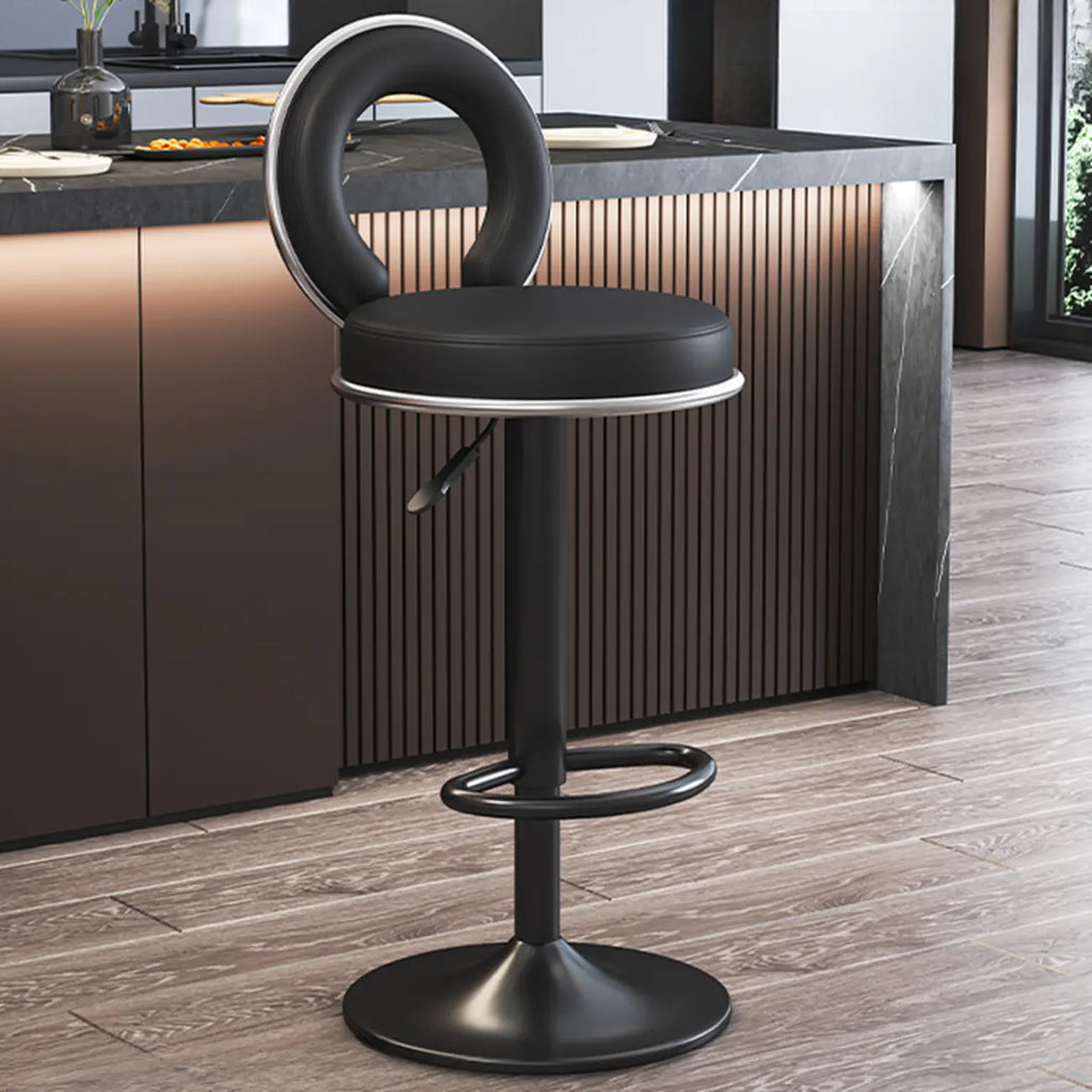 Tabouret de bar pivotant rond et réglable en cuir avec dossier