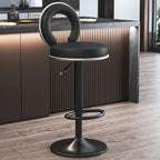Tabouret de bar pivotant rond et réglable en cuir avec dossier
