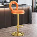 Tabouret de bar pivotant rond et réglable en cuir avec dossier