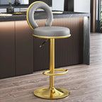 Tabouret de bar pivotant rond et réglable en cuir avec dossier