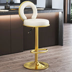 Tabouret de bar pivotant rond et réglable en cuir avec dossier