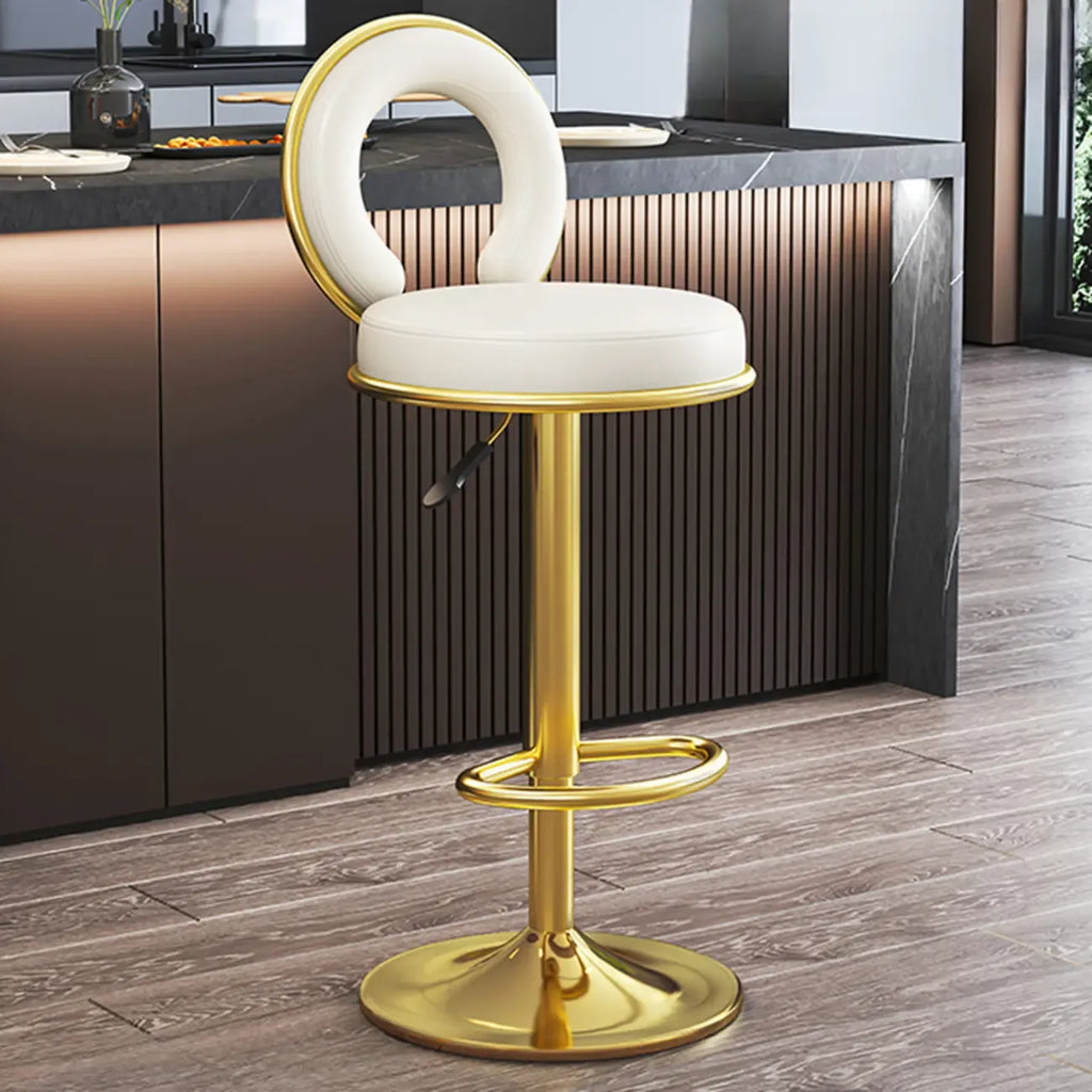 Tabouret de bar pivotant rond et réglable en cuir avec dossier
