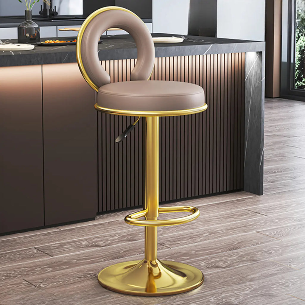 Tabouret de bar pivotant rond et réglable en cuir avec dossier