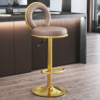 Tabouret de bar pivotant rond et réglable en cuir avec dossier