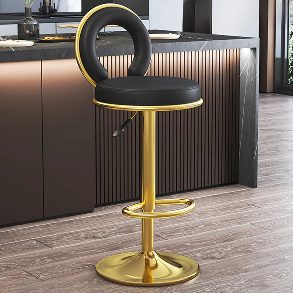 Tabouret de bar pivotant rond et réglable en cuir avec dossier