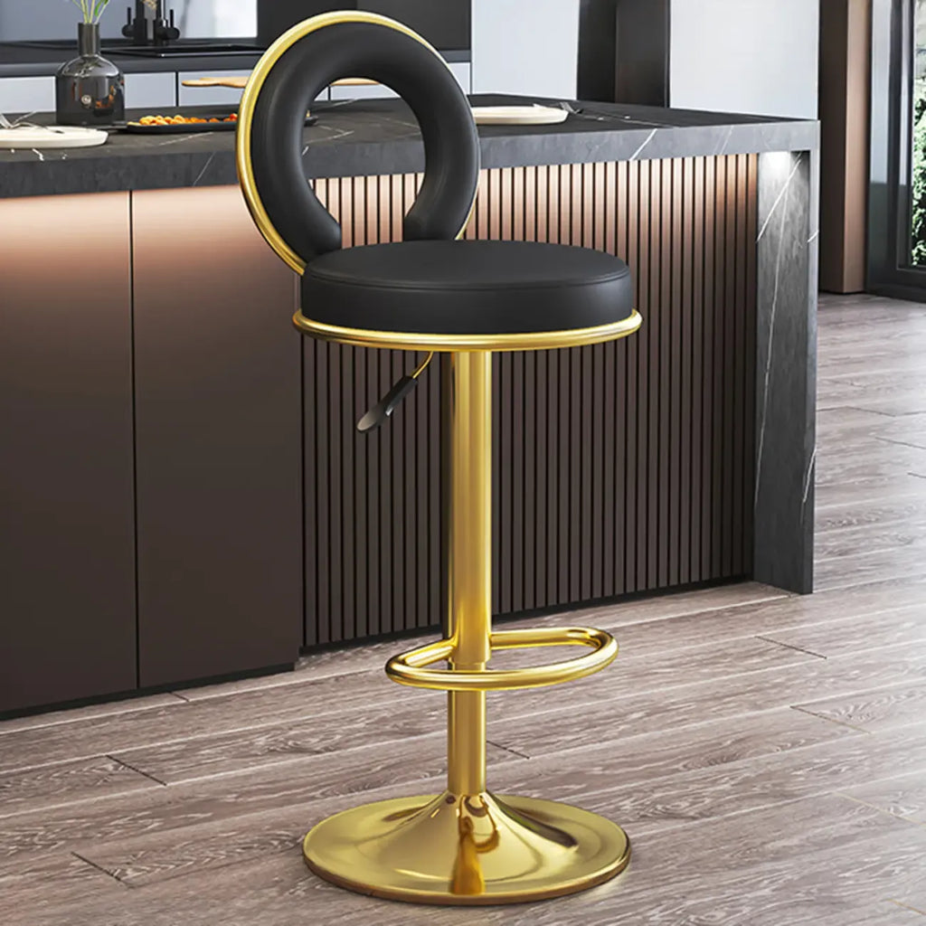 Tabouret de bar pivotant rond et réglable en cuir avec dossier