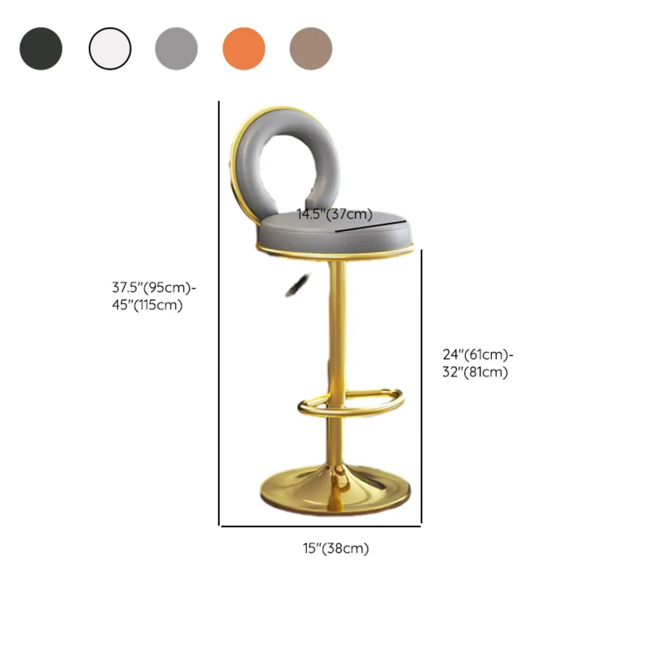 Tabouret de bar pivotant rond et réglable en cuir avec dossier
