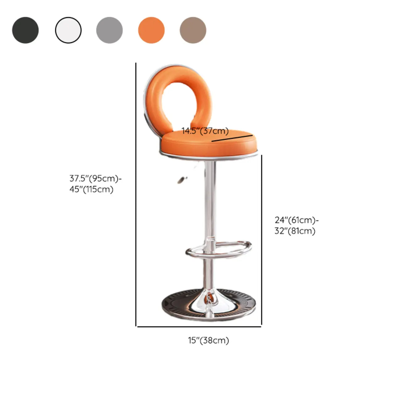 Tabouret de bar pivotant rond et réglable en cuir avec dossier