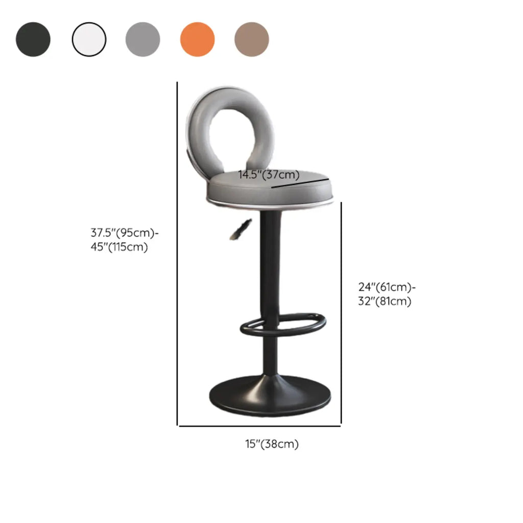 Tabouret de bar pivotant rond et réglable en cuir avec dossier