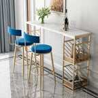 Tables de bar luxueuses en marbre blanc et fer doré avec rangement à 2 niveaux