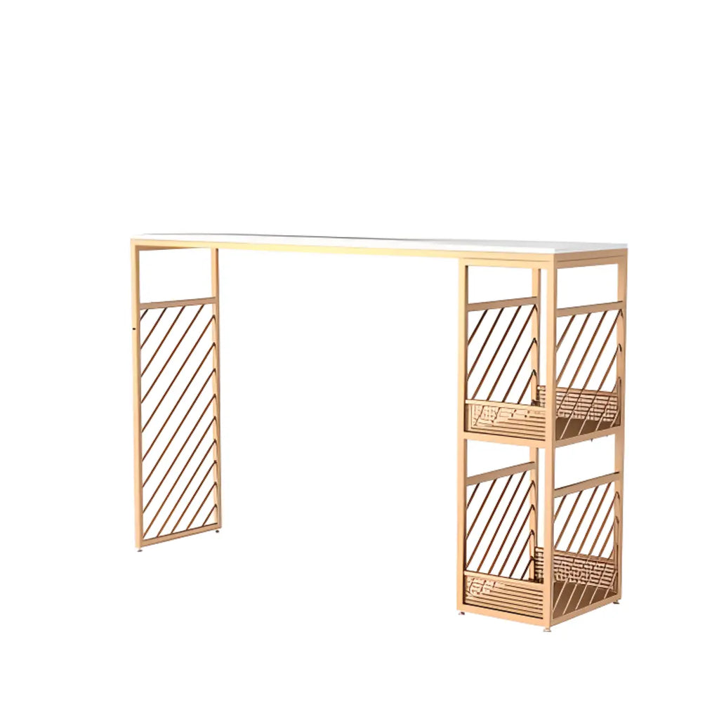 Tables de bar luxueuses en marbre blanc et fer doré avec rangement à 2 niveaux