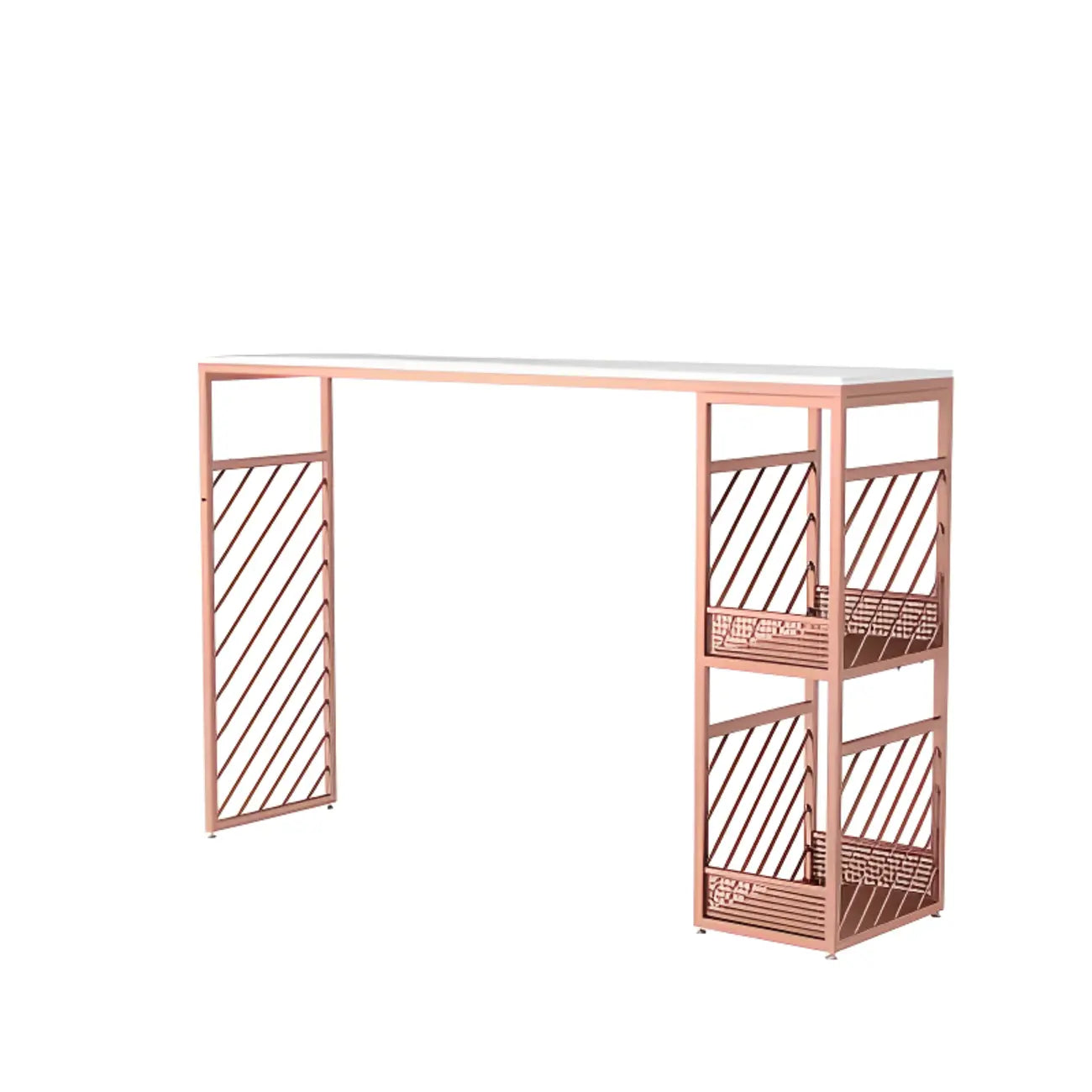 Tables de bar luxueuses en marbre blanc et fer doré avec rangement à 2 niveaux