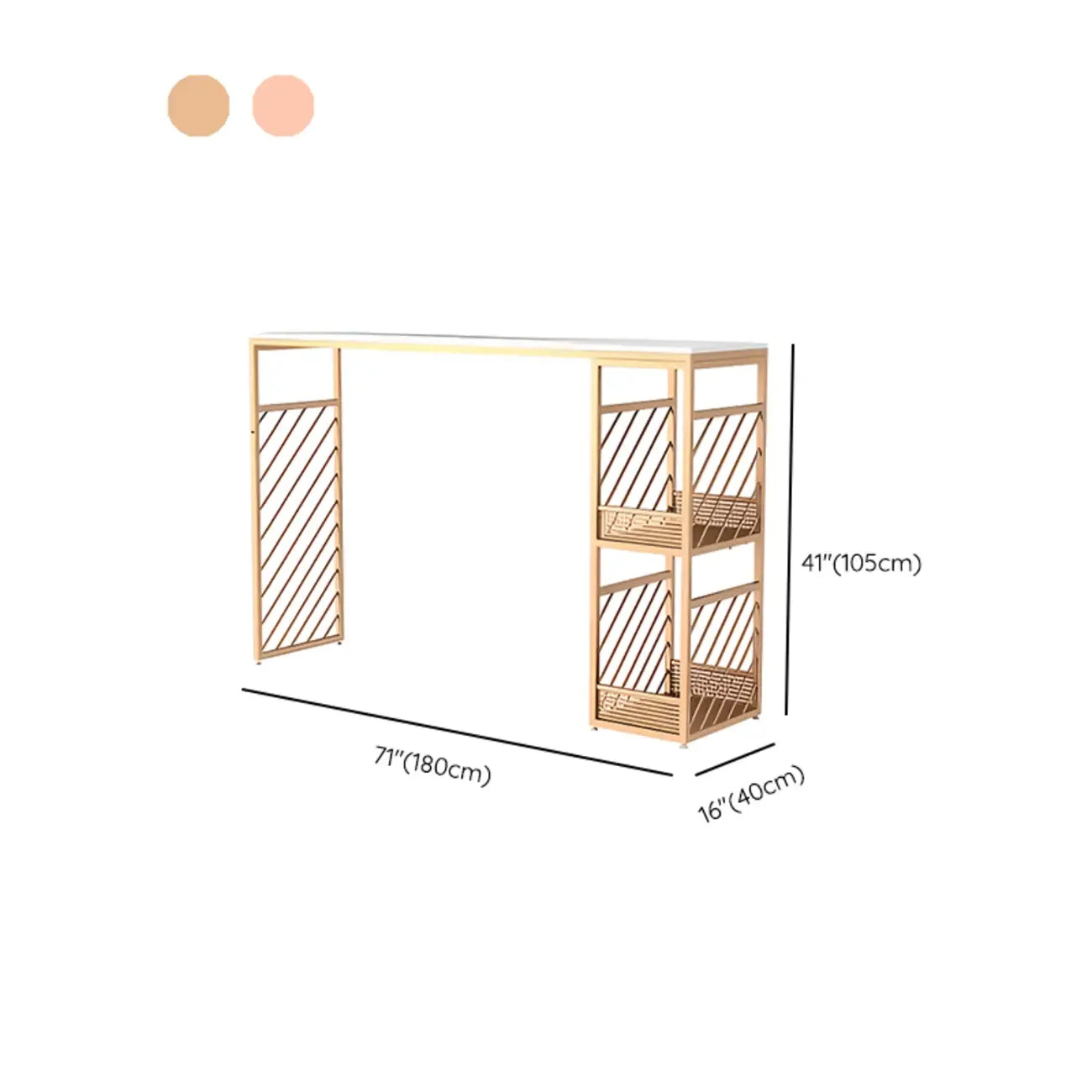 Tables de bar luxueuses en marbre blanc et fer doré avec rangement à 2 niveaux