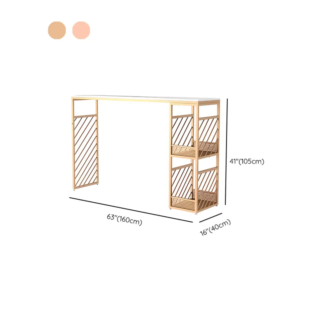 Tables de bar luxueuses en marbre blanc et fer doré avec rangement à 2 niveaux