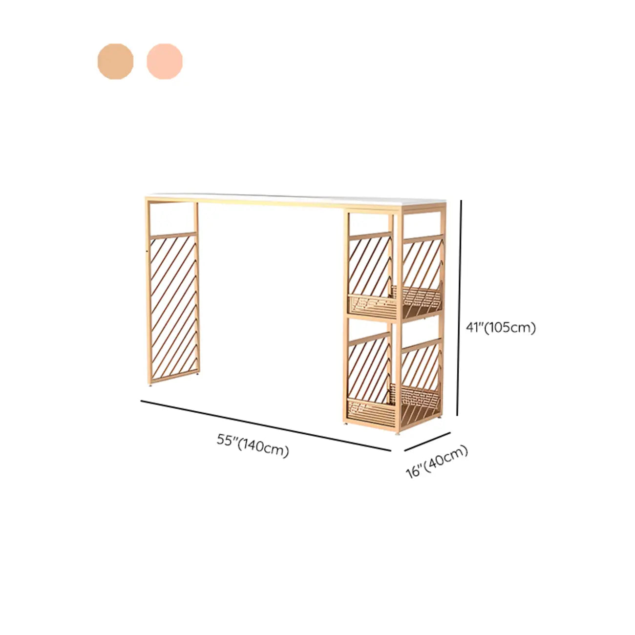 Tables de bar luxueuses en marbre blanc et fer doré avec rangement à 2 niveaux
