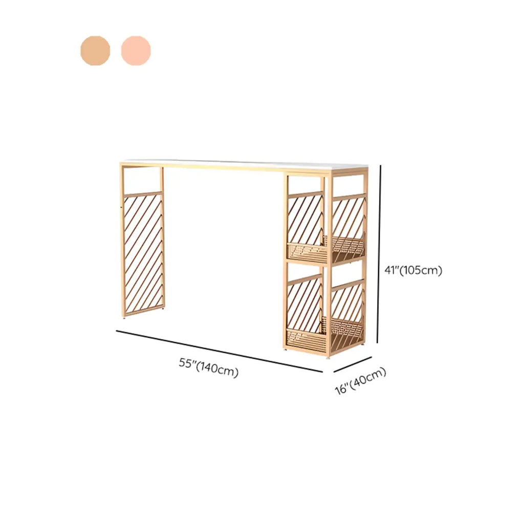Tables de bar luxueuses en marbre blanc et fer doré avec rangement à 2 niveaux