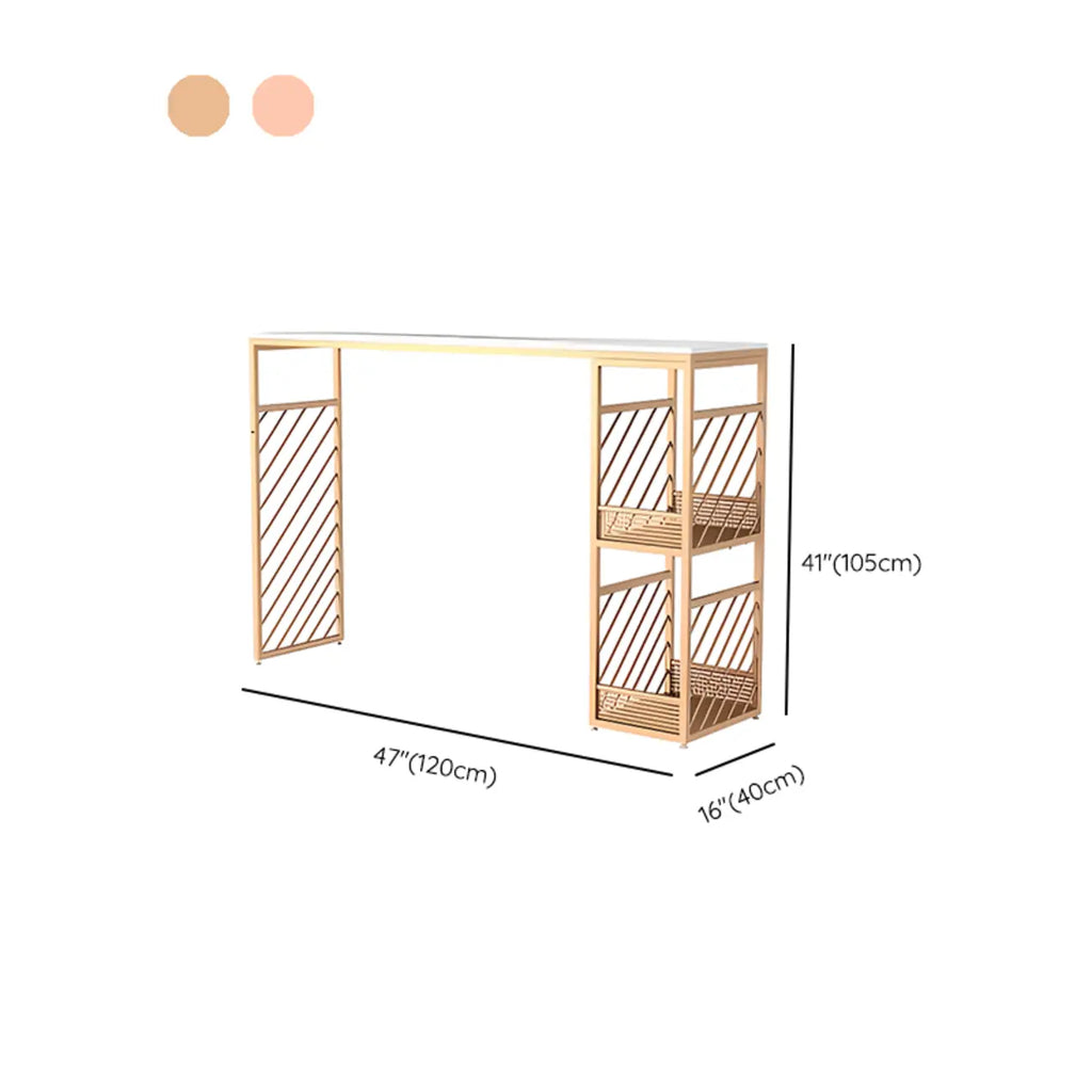 Tables de bar luxueuses en marbre blanc et fer doré avec rangement à 2 niveaux