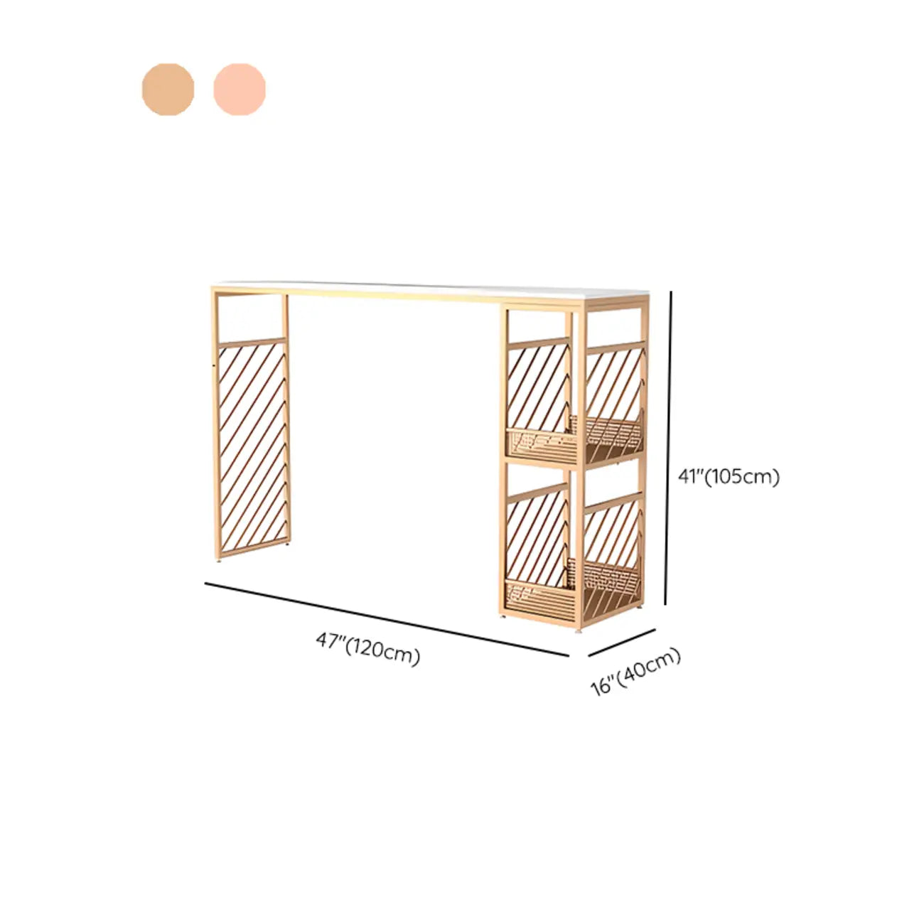 Tables de bar luxueuses en marbre blanc et fer doré avec rangement à 2 niveaux