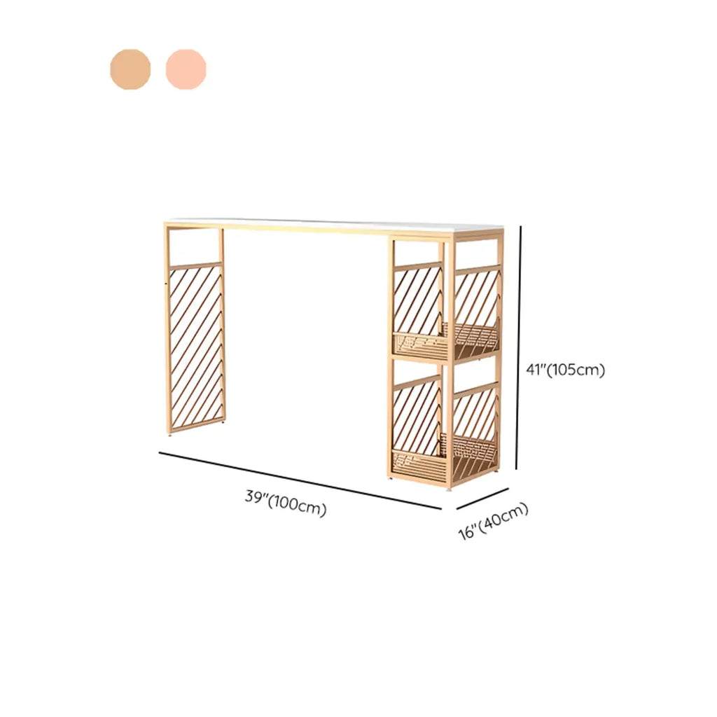 Tables de bar luxueuses en marbre blanc et fer doré avec rangement à 2 niveaux