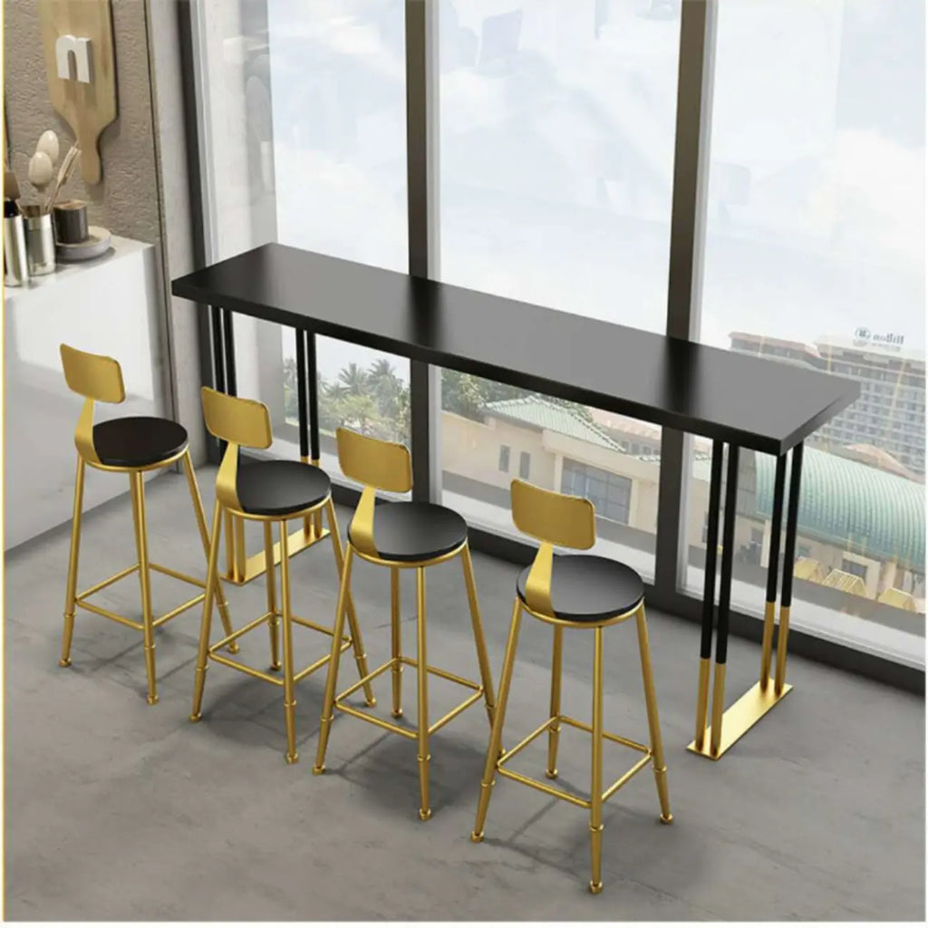 Tables de bar somptueuses en bois, métal et noir doré, style traîneau