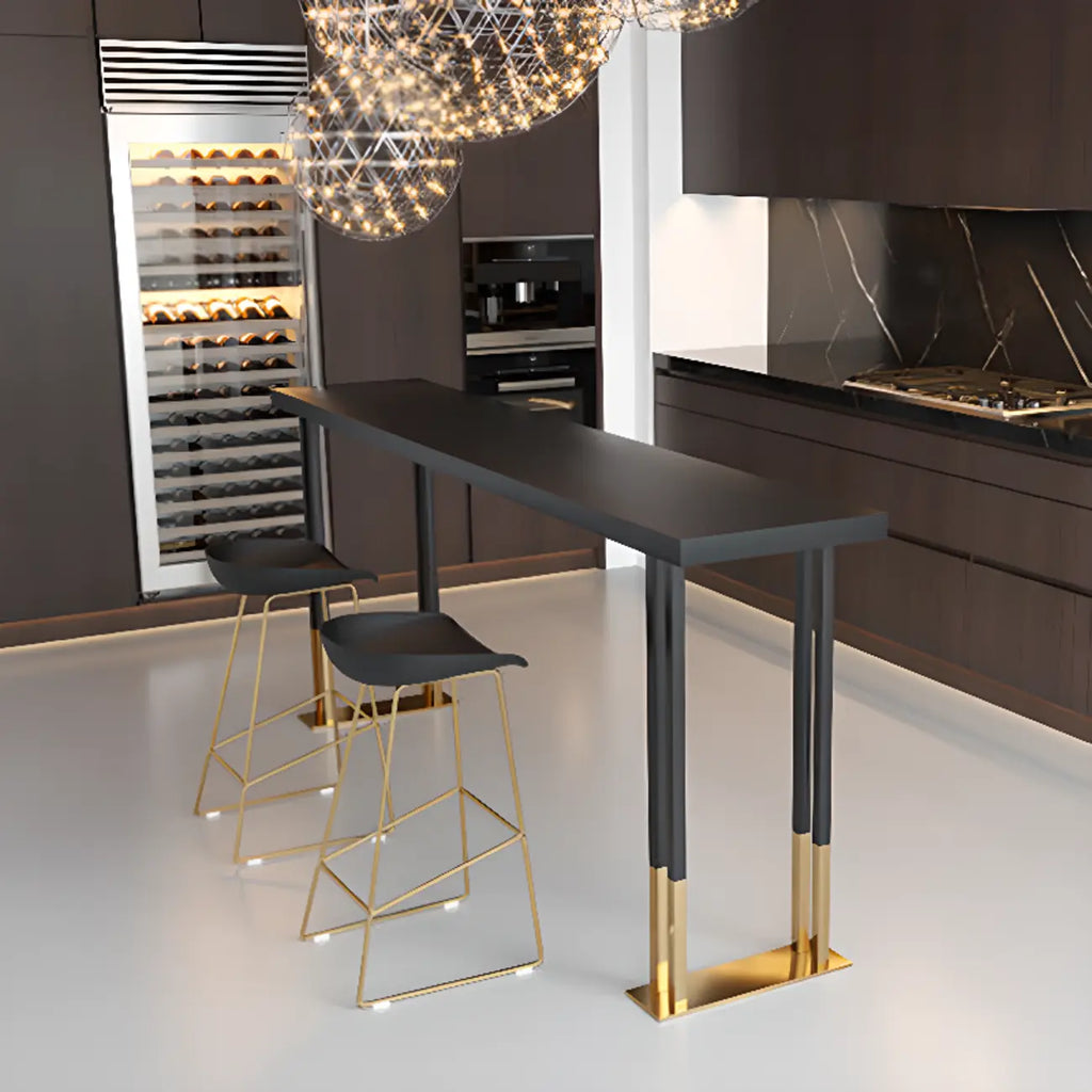 Tables de bar somptueuses en bois, métal et noir doré, style traîneau